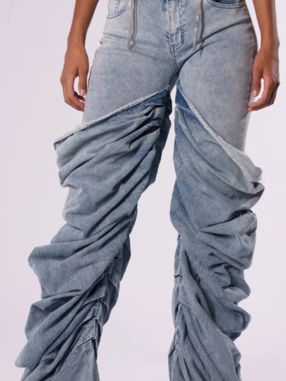 AKIRA Light Blue Ruched Wide-Leg Jeans